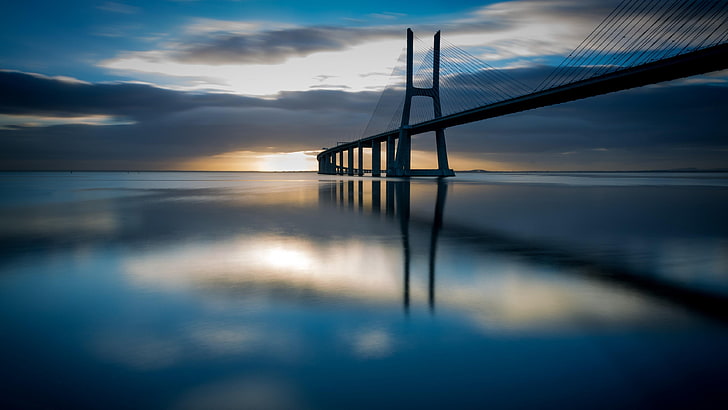 reflection, water, sky, horizon, calm, sea, cloud, portugal, HD wallpaper