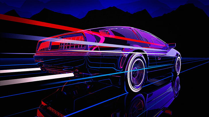 Auto, Music, Machine, DeLorean DMC-12, 80s, Neon, 80's, Synth, HD wallpaper