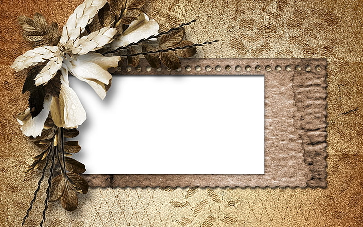 brown wooden photo frame, vintage, retro, dried flower, petals, HD wallpaper