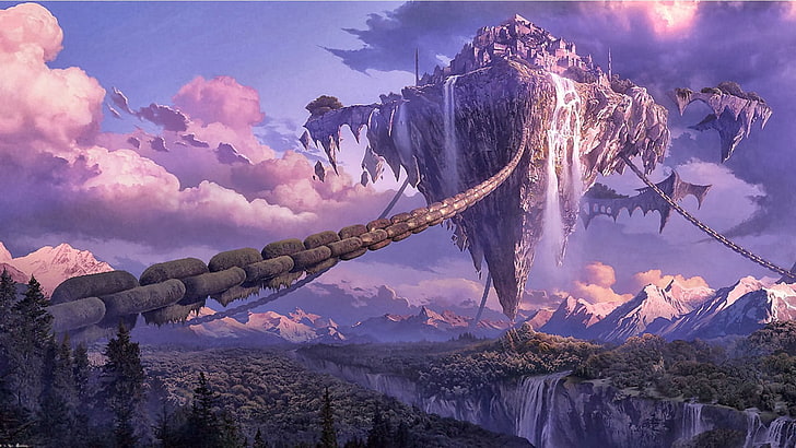 Sword Art Online, fantasy art, artwork, digital art, chains, waterfall