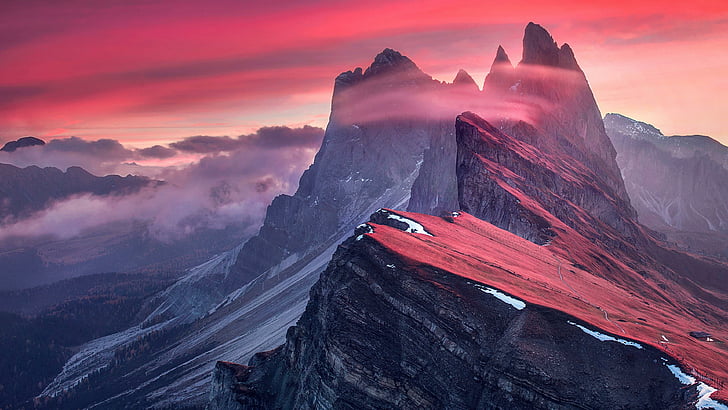 mount scenery, pink sky, alps, national park, unesco world heritage, HD wallpaper