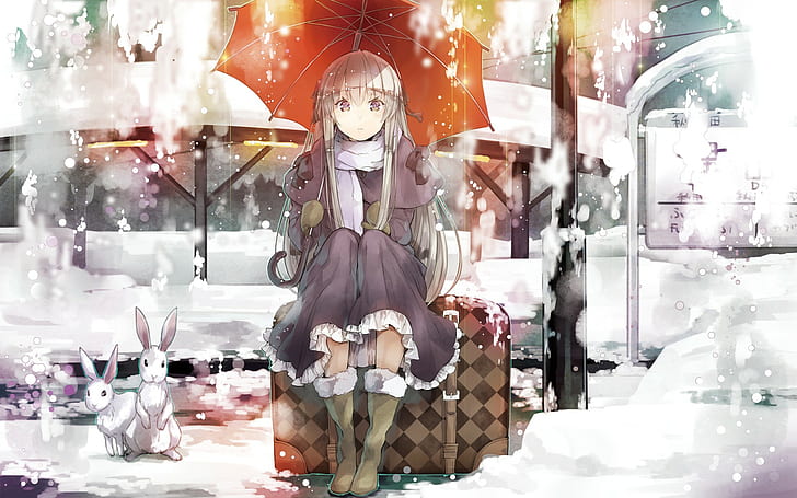 Anime Girls, Kasugano Sora, Yosuga no Sora, Winter, Umbrella, HD wallpaper