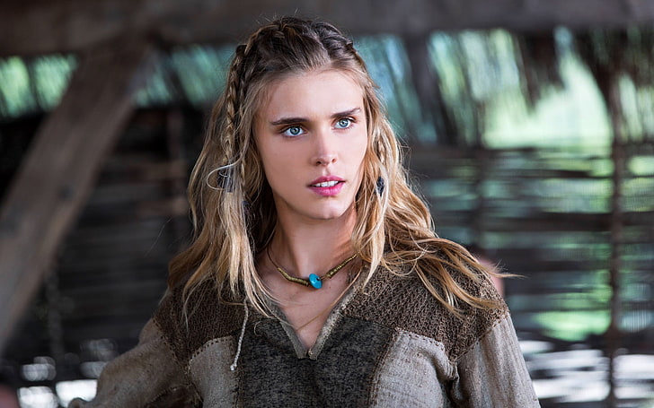 women's gray knit shirt, Vikings (TV series), blonde, blue eyes