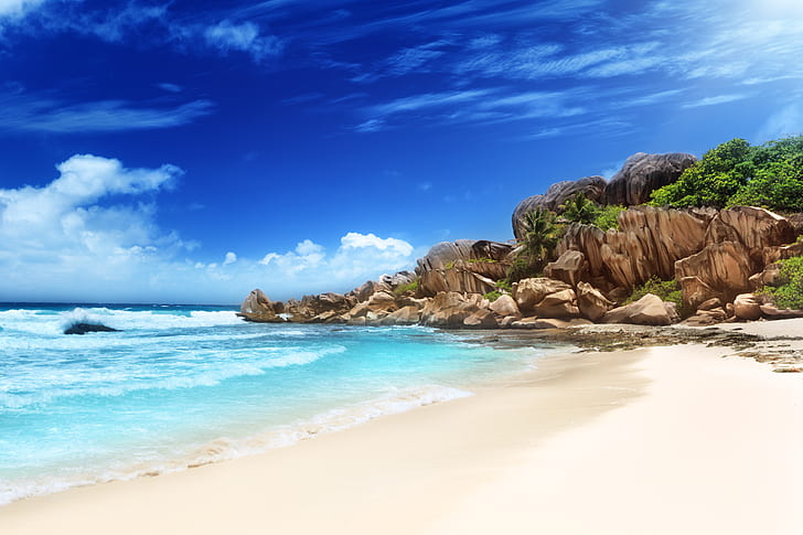 Earth, Tropical, Beach, Holiday, La Digue Island, Ocean, Rock, HD wallpaper