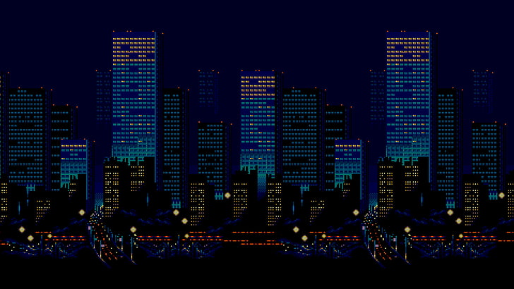 blue high rise buildings, pixel art, 16-bit, Sega, Streets of Rage, HD wallpaper