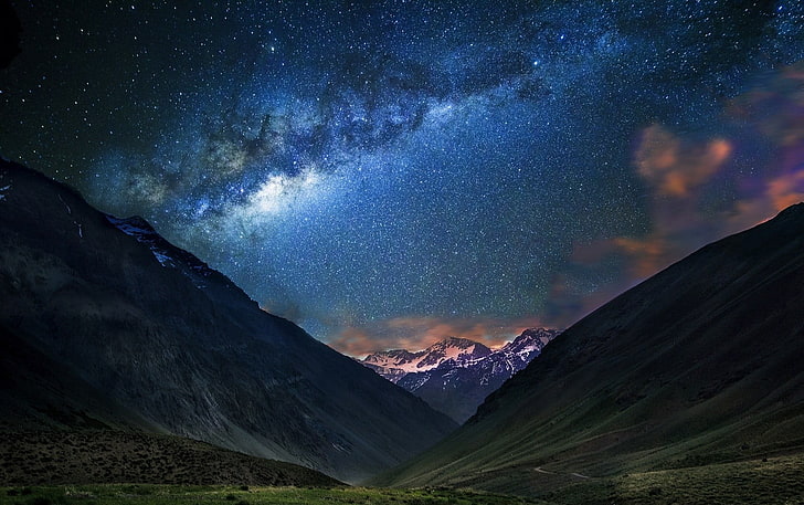 mountain during nighttime, landscape, nature, mountains, starry night