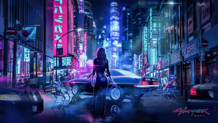 cyberpunk, fan art, neon, JivoStudio, Cyberpunk 2077, HD wallpaper