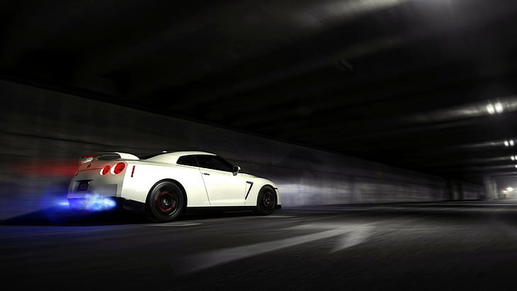 Nissan GT-R, car, tunnel, HD wallpaper
