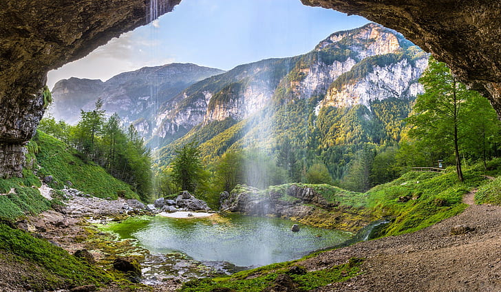 Venezia Giulia, Alps, mountains, valley, waterfall, Friuli — Venezia Giulia, HD wallpaper