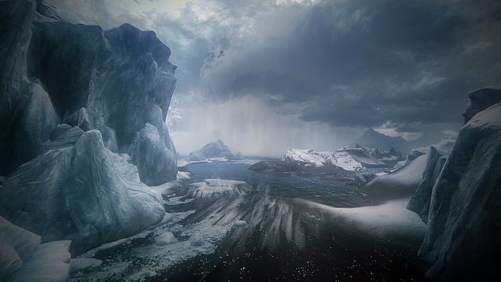 icy mountain, The Elder Scrolls V: Skyrim, landscape, ice, iceberg, HD wallpaper
