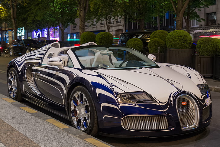 white, black and blue Bugatti Veyron, blanc, Cars, supercars, HD wallpaper