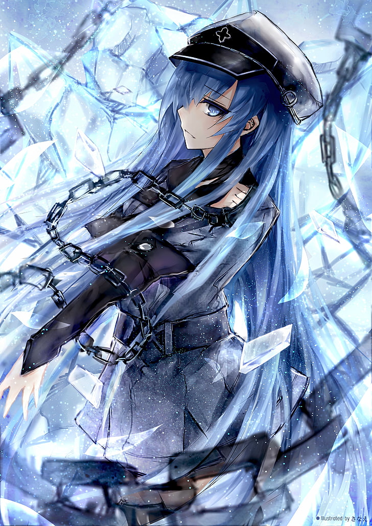 blue-haired female anime character, Akame ga Kill!, Esdeath, ice