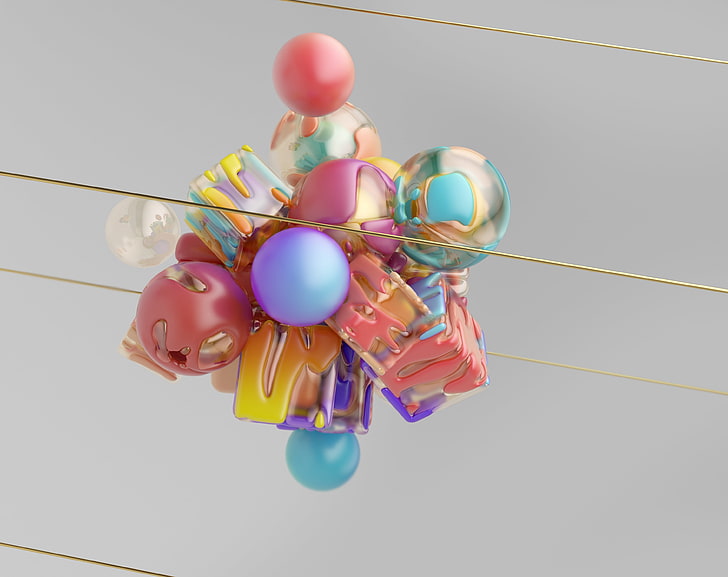 Abstract 3D Shapes Art, Artistic, Colorful, Design, Colors, Gold