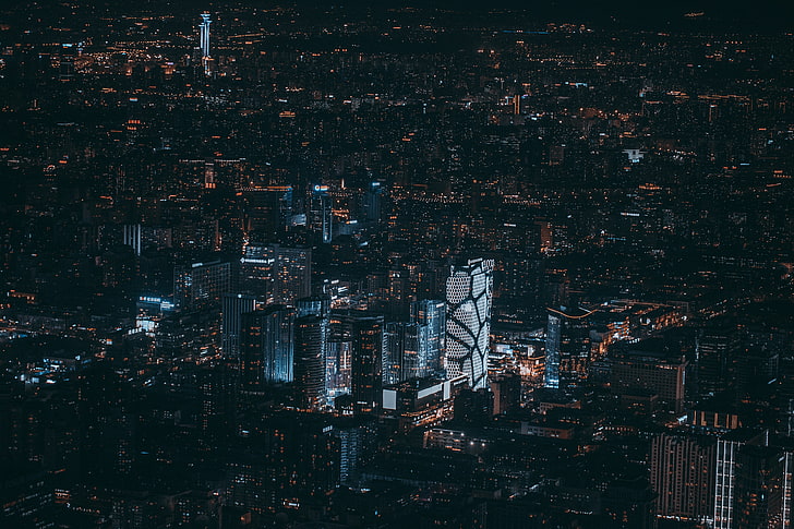lighted city buildings, beijing, china, night city, view from above