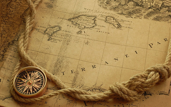 HD wallpaper: brown map with compass illustration, old map, ropes, antique  | Wallpaper Flare