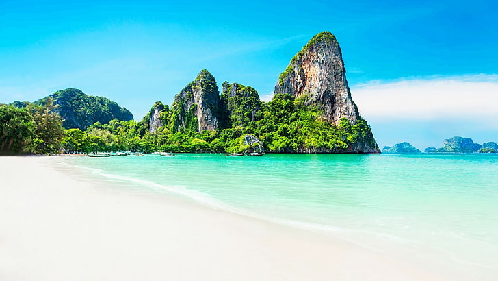 island, turquoise, blue sky, railay beach, krabi, asia, thailand, HD wallpaper