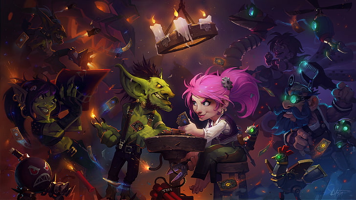 goblin and pink haired girl illustration, concept art, artwork