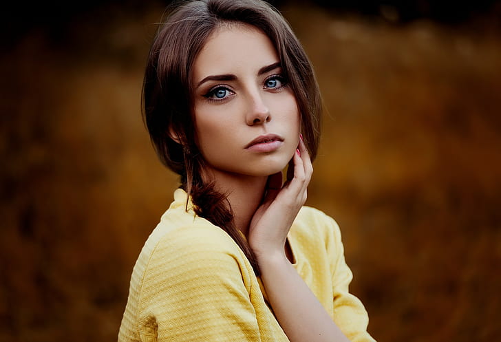 face looking at viewer model women outdoors brunette blue eyes portrait Ann Nevreva women depth of field Natalya