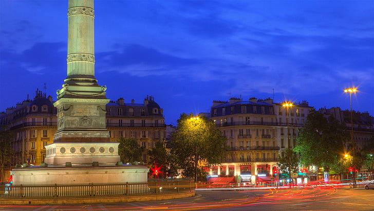 city, Paris, light trails, monument, Obelisk, HD wallpaper