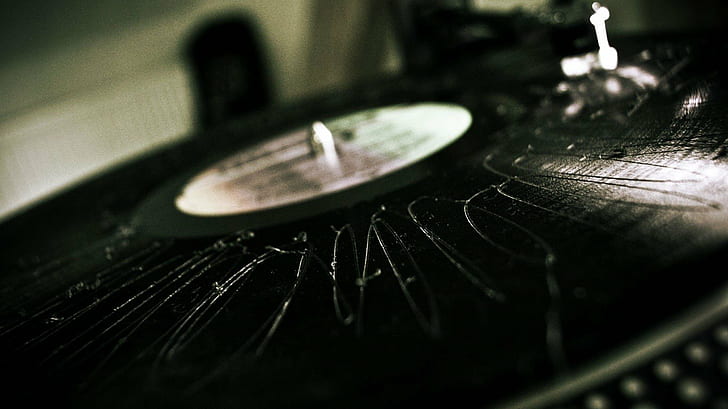 vinyl scratches, selective focus, close-up, no people, history