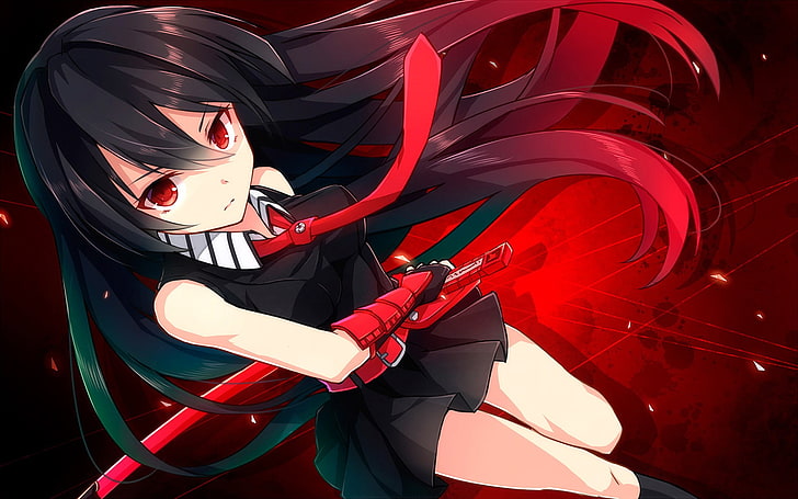 black-haired female anime character with red eyes, Akame, Akame ga Kill!, HD wallpaper