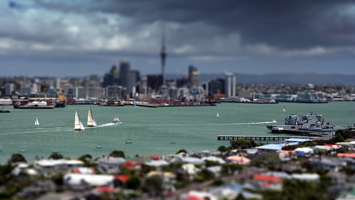 city, river, boat, Auckland