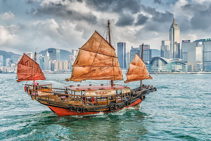 building, home, Bay, Hong Kong, harbour, junk, The Victoria Harbour