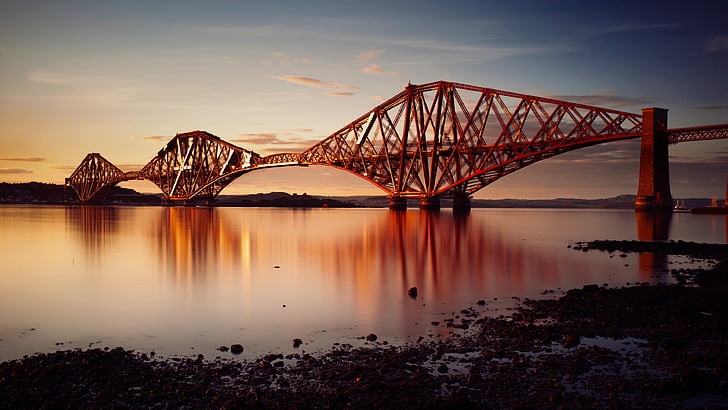 forth bridge, railway bridge, sky, scotland, united kingdom, HD wallpaper