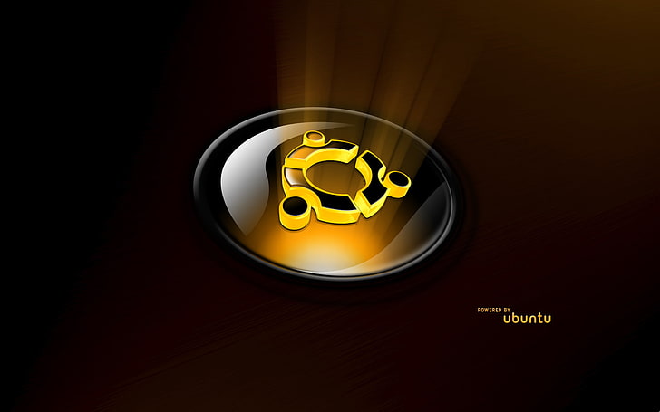 Powered By Ubuntu, round yellow logo, Computers, Linux, shape