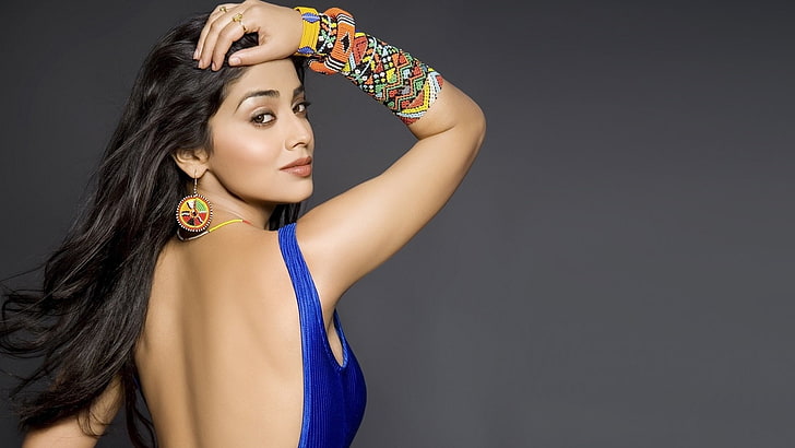 women's blue sleeveless top, Actresses, Shriya Saran