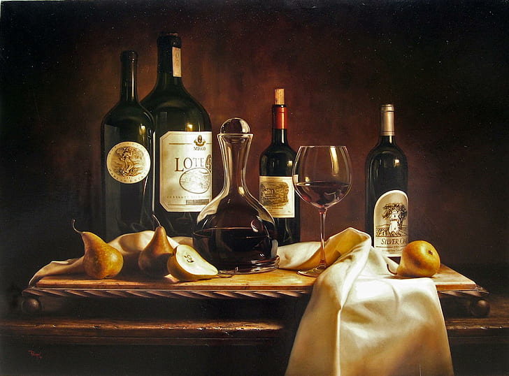 *** Wine ***, wine bottles still life painting, drinks, food