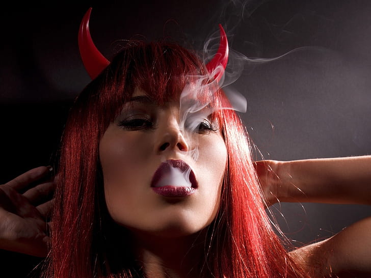 women redheads smoke models devil tagnotallowedtoosubjective People Hot Girls HD Art, HD wallpaper