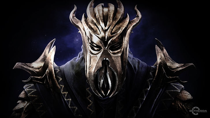 monster wearing gold-colored helmet, The Elder Scrolls V: Skyrim, HD wallpaper