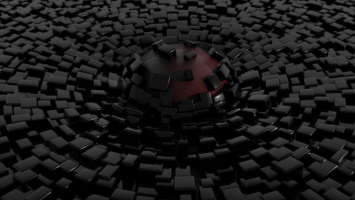 black blocks wallpaper, render, sphere, CGI, digital art, architecture, HD wallpaper