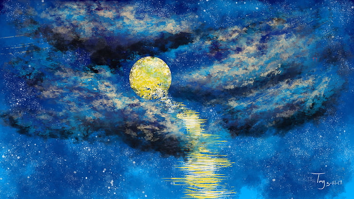 moonlight, constellations, sky, stars, artwork, underwater, HD wallpaper