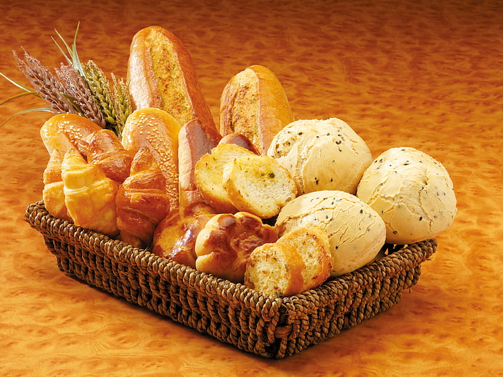 basket, bread, muffin, cakes, buns, chunks, loaves