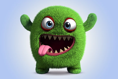 HD wallpaper: green monster character, smile, cartoon, funny, cute, fluffy  | Wallpaper Flare