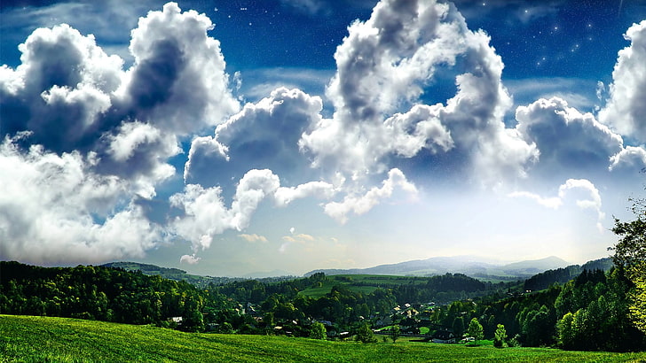 landscape, digital art, clouds, nature, cloud - sky, plant, HD wallpaper