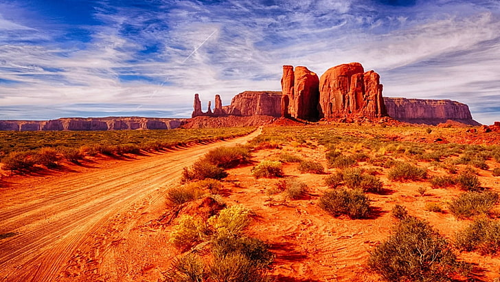 landscape, dirt, road, desert, monument valley, colorado plateau, HD wallpaper