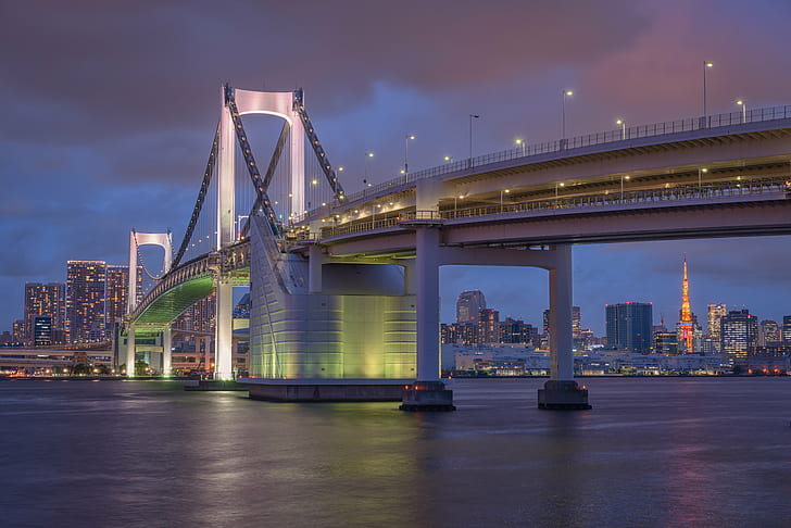 brooklyn bridge, Japan, Rainbow Bridge, Tokyo Tower, bridge  city, HD wallpaper