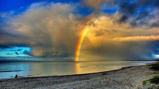 HD wallpaper: Earth, Rainbow, Beach, Horizon, Ocean, Sea | Wallpaper Flare