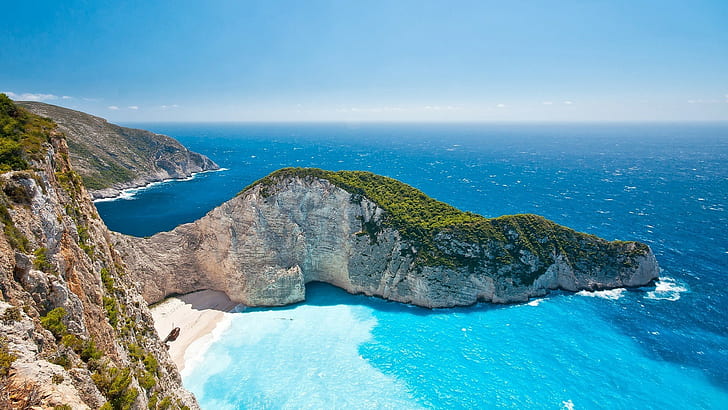 Zakynthos, sea, nature, rock, coast, beach, navagio beach, Greece, HD wallpaper