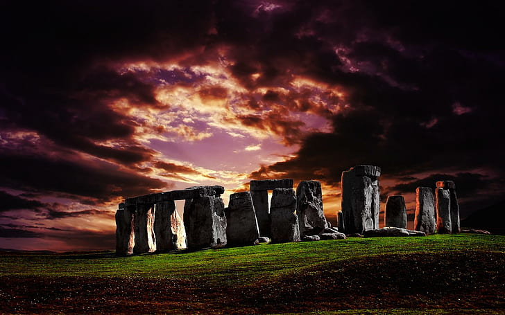 Ominous Stonehenge, clouds, sunset, 3d and abstract