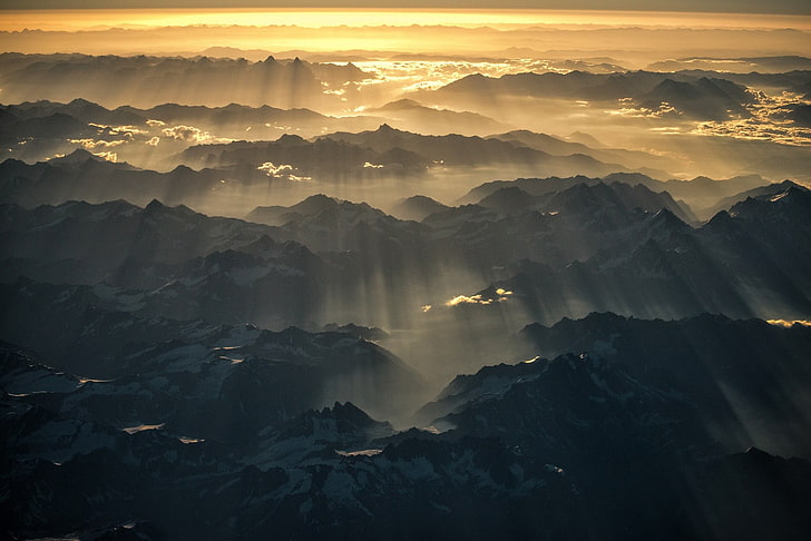 aerial photography of mountains during daytime, landscape, sunlight