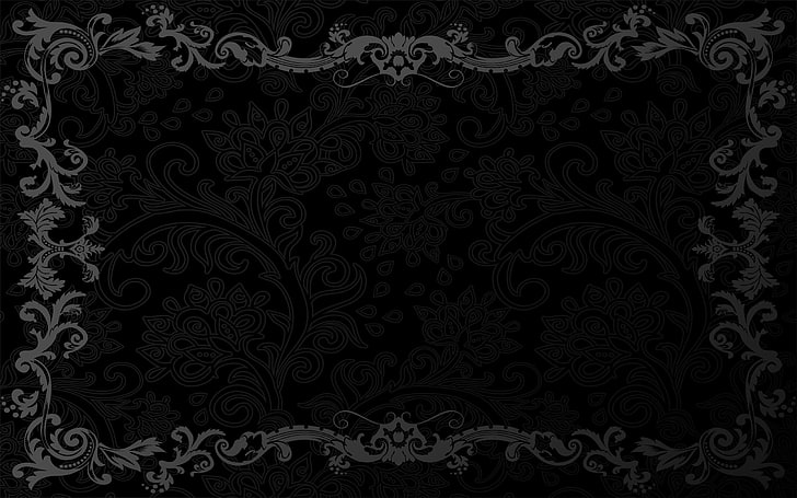 gray filigree wallpaper, retro, pattern, vector, dark, black