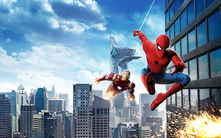 Spider-Man illustration, Action, Fantasy, Heroes, Iron Man, year, HD wallpaper