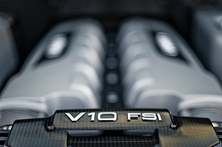 gray V10 FSI vehicle engine, car, engines, Audi, Audi R8, mid-engine