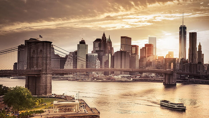downtown, usa, united states, nyc, new york, brooklyn bridge, HD wallpaper