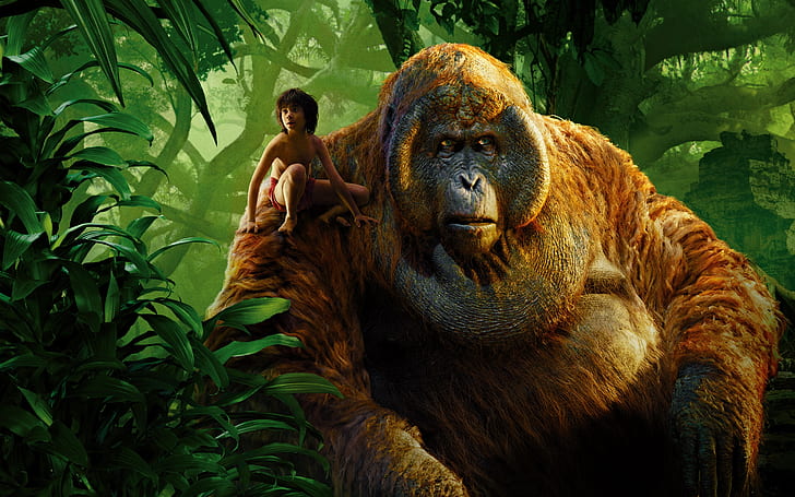 The Jungle Book 2016, boy and gorilla, tarzan from the jungle book, HD wallpaper