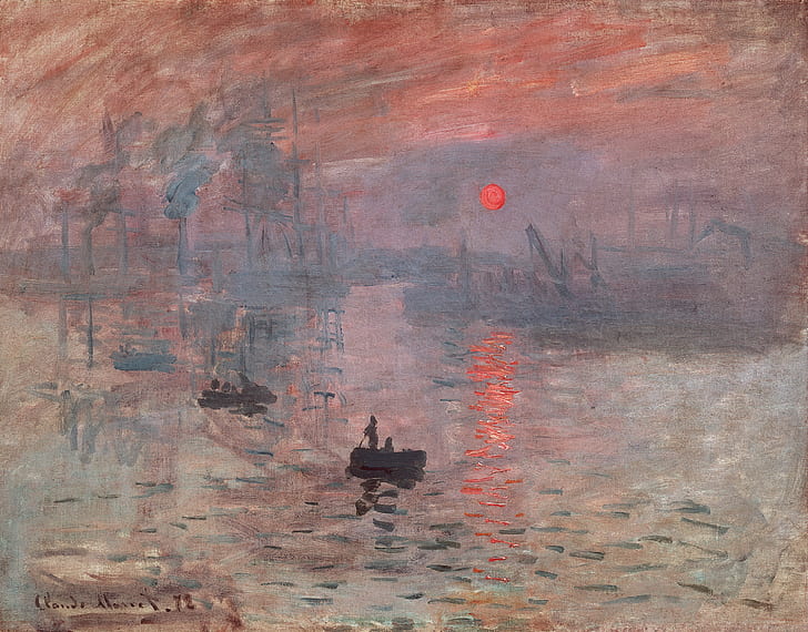 sea, boats, Ships, impressionism, red sun, rising sun, Impression. Sunrise, HD wallpaper